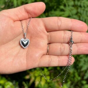 18K White Gold Plated Stainless Steel Diamond Heart Necklace
